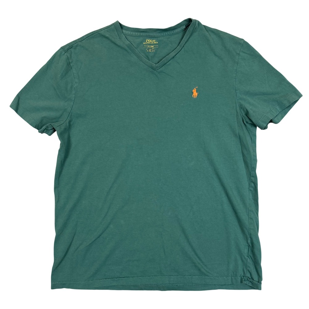 Polo Ralph Lauren V-Neck Shirt M 20x26 Classic Pony Green Short Sleeve Preppy